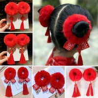 CXDA par djevojke za kosu za kosu kineski čvor Zvoni vrpce TASSEL FUZZY rastezljivi crveni pokloni Pribor