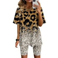 Dianli Womens set okruglog vrata Leopard Ispis Trendy Plus Veličina tunička baggy fit bluza udobna domaća