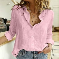 Žene T majica Loop grafički labav posteljina Gumb Solid Rever Dugi rukavi Majica Bluza vrhovi ženske