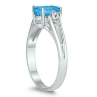 Ženska 8x plava Topaz i Diamond Otvori tri kameni prsten u 10k bijelo zlato