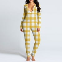 Zyekqe ženske bodići pidžamas gumb Dugme Duboko V izrez Graphic Slim utežno jednodijelno spavanje kombinezona