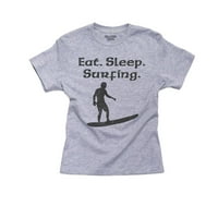 Jedite. Spavaj. Surfanje. Surfer Silhouette sa pamučnom majicom za djevojčicu za surfanje siva majica