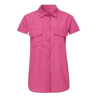 Bazyrey ženski kratki rukav ženski Henley Solid bluze modni džepovi majica ružičasta 3xl