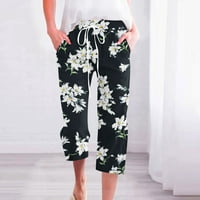 Farstey pamučne posteljine kapri hlače za žene sa džepovima cvjetni print salon prozračne hlače labave