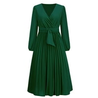 Juebong Radne haljine za žene Elegantni omot V izrez dugih rukava Maxi haljine Ležerne prilike punjenja