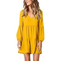 Haljina za žene, evropske i američke večernje haljine s dijagonalom - rame Split Otvoreno rufffle žuti