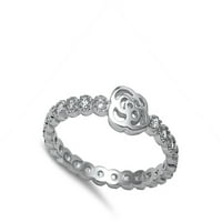 Dizajn cvijeća Eternity Vedro CZ prsten. Sterling Silver Band White nakit Ženski veličine 6