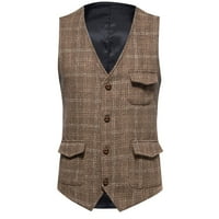 Muški vest British Style Plus plaćen Tweed bez rukava V-izrez s jednim jakne sa džepovima modna udobna