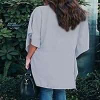 Sidefeel Womens Ljeto V-izrez Čvrsti pulover Bluze Elegantni vrhovi za posao Flowy T-majice Grey XL