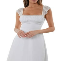 Eyicmarn ženska ljetna ugrađena haljina od struka bijela kvadratna vrata za zabavu čipkave club dvostruke