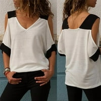 Bluze za ženske ležerne kontrastne boje od ramena V izrez kratkih rukava majica