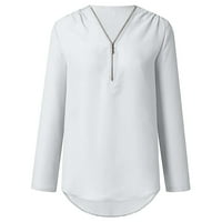 Pejock Womens V izrez Zip manžetni rukavi Flowy Business casual radne tuničke vrhove majice Bluza dugih