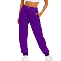 Hlače za žene Dame Jednobojno crtač Elastični struk Ležerne prilike za labavo stopala Purple XL