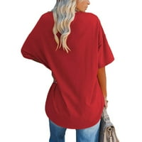PTAESOS žene za prevelike majice kratki rukav V izrez Loop Pismo Ispis TEes Pamučni tuni
