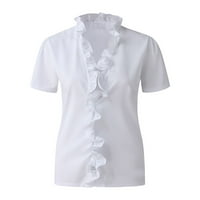 Vivianyo HD Women Top Clearence Ženski ljetni rucfffle V-izrez kratki rukav, pune majice, majica, bijela