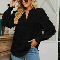 Umfun ženski džemper modne ženske casual bluza dugih rukava V-izrez čvrste boje majica majica crni xl