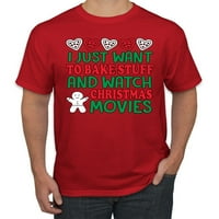 Samo želim napraviti stvari i gledati božićne filmove ružni božićni džemper muške grafičke majice, crvena,