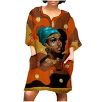 Ichaunyi ljetne haljine čišćenje žene moda afrički vintage print srednji rukav V izrez casual mini haljina