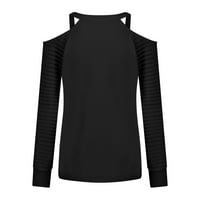 Voncos Womens Bluze i vrhovi Dugi rukav - Cleariance moda V izrez hladnog ramena labavi fit hladno rame