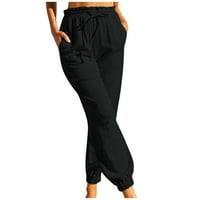 Ženske casual labavčane elastične hlače visoke struke udobne pantalone sa džepovima crna l