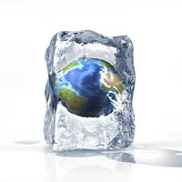 Planeta Zemlja smrznuta je unutar ledenog bloka sa bazenom vode. Print plakata