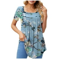 MLQIDK Tuntic Top za žene Dressy Tunic Tops Kratki rukav Košulje opušteno Potpuno cvjetno print Summer