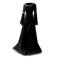 Žene Vintage Retro Gotic Dugih rukava za spajanje dugih haljina Crna S