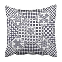 Sažetak patchwork-a od tamnih sivih plavih i bijelih ukrasa geometrijski marokanski jastučnica