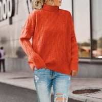 SNGXGN Ženska korektura duks s rebrastim pletenim pletenim pulover džemper Jumper Womens džemperi, narandžasti,