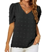 Bluza s kratkim rukavima majica na lisnato rukav ženske žene ljetne majice na listu od pufka v vrat