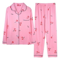 Pamučne pidžame za žene ugodne ležerne tastere u majicu i široke noge duge hlače salon
