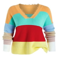 Rosegal Plus Size boja blokira ramena za obrubljeni detalji džemper multi 5x