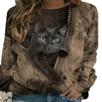 Bluze za žene Fall Cat Paw slatki tisak na dugim rukavima majice s dugim rukavima, ležerna labava dukserica