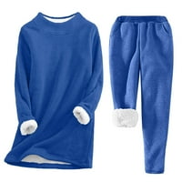 Ženske zimske tople odjeće od runa obložene pulover s dugim rukavima i hlače za crtanje PJS pidžame