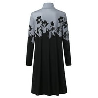 Haljine za vježbanje za žene Goth haljina patchwork Print dugih rukava O-izrez Turtleneck haljina Out