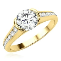 1.35ctw Lab-Grown Diamond Shank Pave 18K žuti zlatni okrugli zaručnički prsten