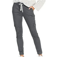 Atinetok teretne hlače Žene Ležerne prilike sa čvrstim ravnim nogama hlače pantalone za zavoj zavoja