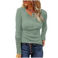 Yubnlvae V-izrez T-majice Tunički rukav košulju s rukavima s dugim čipkama V-izrez majica nacrt majica za ženska ženska bluza Green M