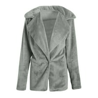 Entyinea ženski kaput zimske tople lepršave nejasne jakne otvoreni prednji kardigan sa džepom sive s
