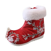 DMQupv čizme za snijege Djevojke Veličine tople pamučne čizme vezene čizme čizme nacionalnog stila princeza