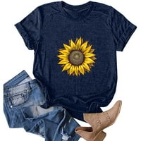Lovskoo Ljetni vrhovi za žene Trendy Bluzes kratki rukav cvjetni tiskani plus veličina okrugla vrata majica bluza na mornarici