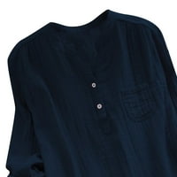 Cacomomrkar PI Ženske košulje s dugim rukavima V-izrez Labavi gumb Tors Pamučna posteljina tunika Bluza