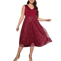 SNGXGN Ženska iluzija Embery Elegant Modne večernje haljine Scravene oblačenja Crvena 5x-velika