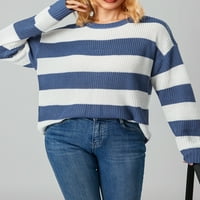 Ženski džemperi pleteni puloveri labavi skakači Stripes pletene odjeće CREW izrez dugih rukava jesen