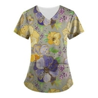 Majice Gotyou za žene Ženski ispis kratkih rukava V-izrez V-izrez Radna uniforma Džepna bluza Multicolor