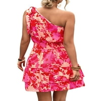 Dame Ljeto Plaža Sundress rukava kratka mini haljina cvjetne ispis ljuljačke haljine žene boemsko praznik ruža crveno m