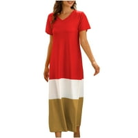 Haljine za ženske košulje s kratkim rukavima za patchwork haljina V-izrez Maxi Loose Fit Y2K moda Elegantni