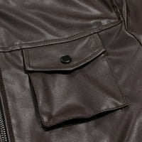 Muška fleece kožna prevlaka zima topla čvrsta boja hladna stand-up jakna za motocikle