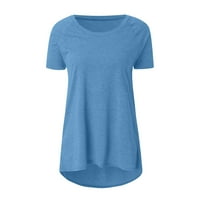 Ženske vrhove kratkih rukava casual bluza od pune boje ženske majice posade vrat ljeto plave s
