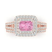 3.05ct sjajni smaragdni rez simulirani ružičasti dijamant 14k Rose Gold Halo Solitaire sa akcentima